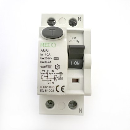 RECO AUR1 40A 40 Amp 30mA RCCB RCD 2 Double Pole Circuit Breaker Type AC